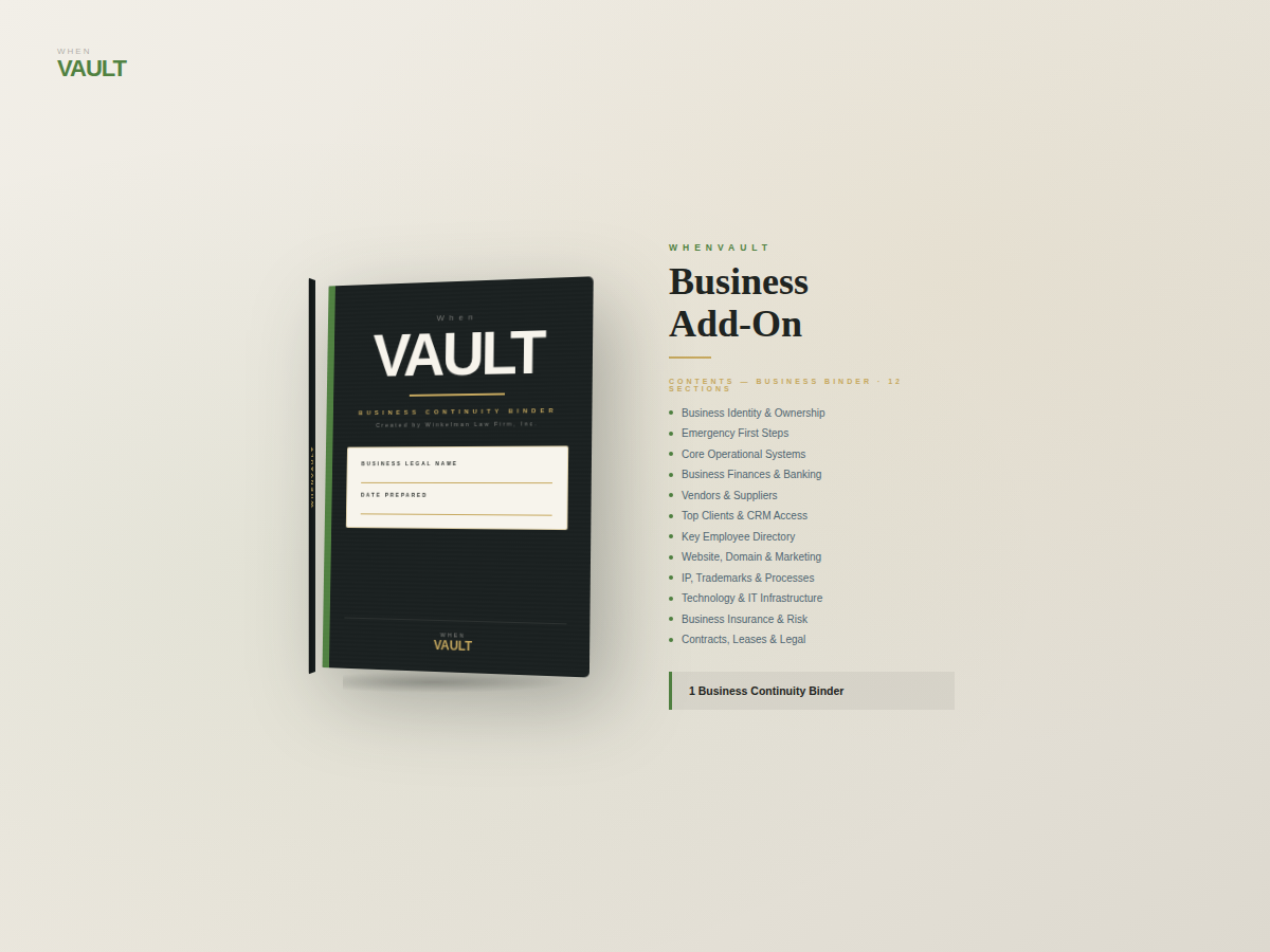 WhenVault Additional Business Binder
